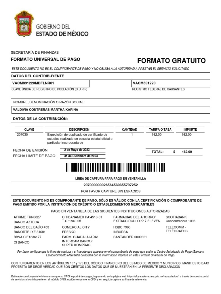 Formato Universal de Pago BBVA | PDF | Bancos | Economias
