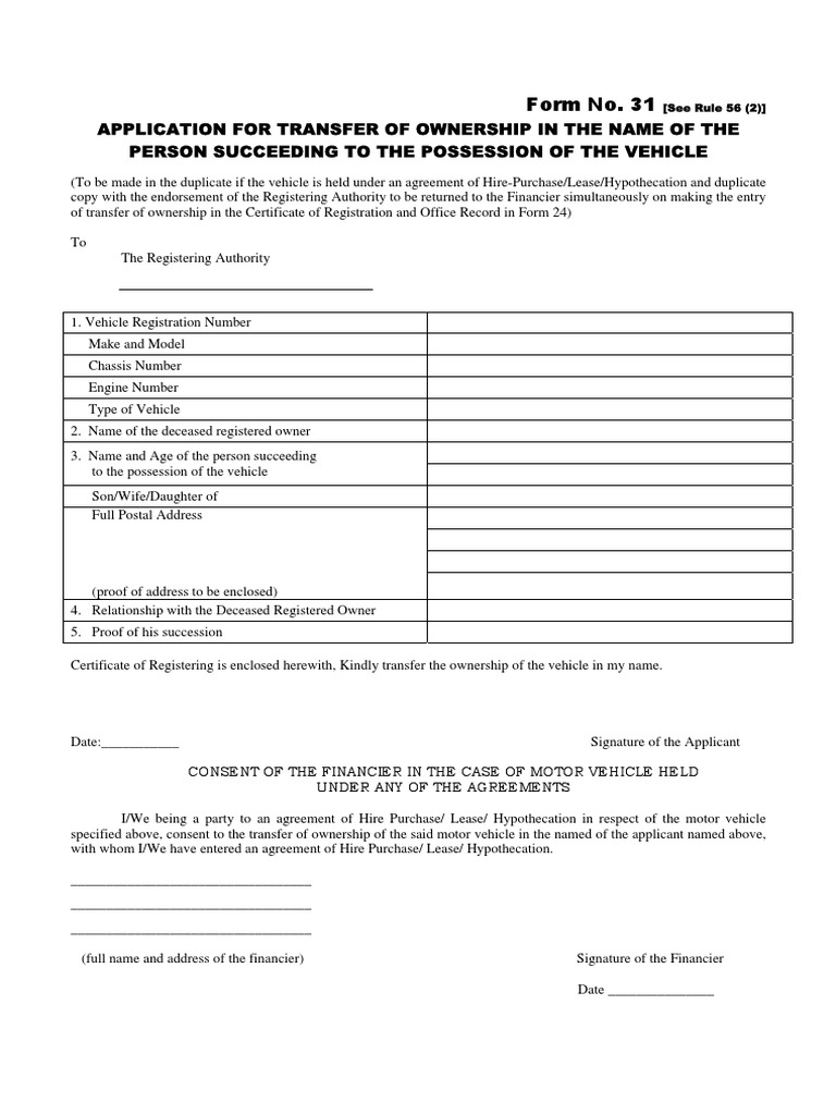 Vehicle Ownership Transfer Application | PDF | Private Law | Civil Law ...