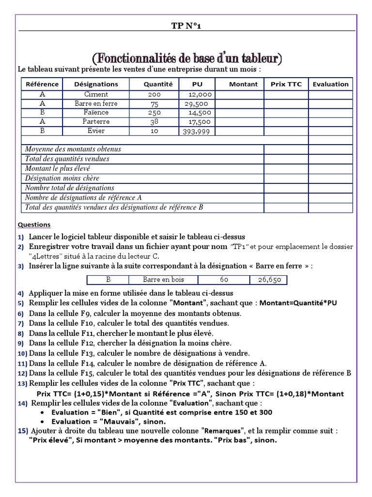 TP Informatique Bac Lettres : Ventes Excel | PDF | Technologie et ...