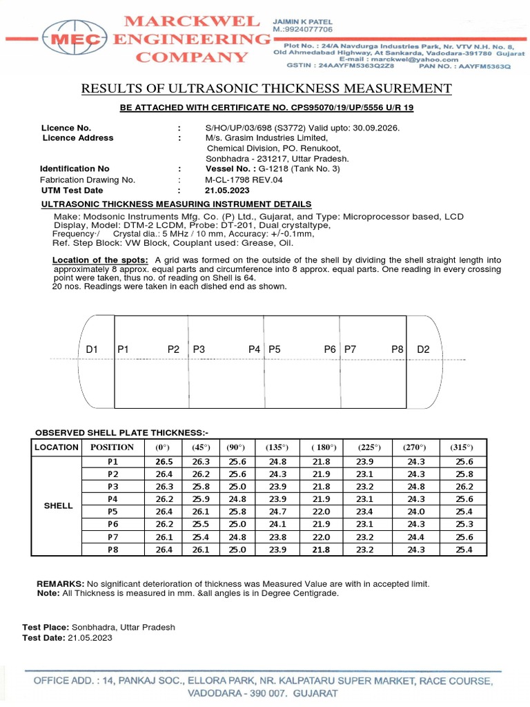 Ultrasonic Thickness Measurement Results | PDF | Technology & Engineering