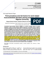 Fatudimu 2022. Point Prevalence and Risk Factors For Work-Related Musculoskeletal Disorders Among Academic Staff in A Nigerian University