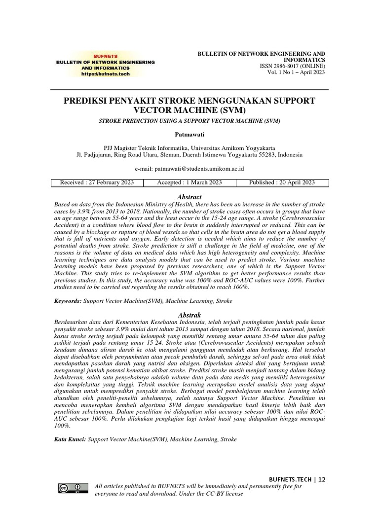 Stroke Prediction Using A Support Vector Machine (SVM) | PDF | Support ...