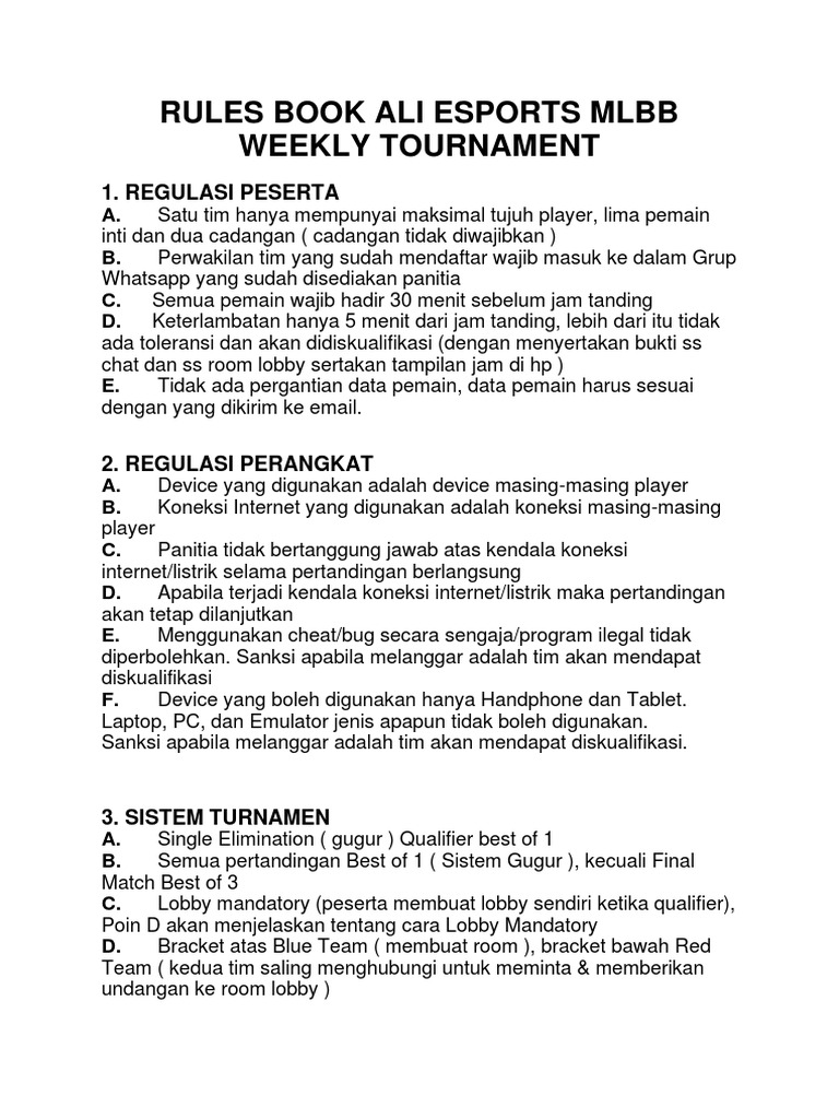 Ali Esports MLBB Tournament Rules | PDF