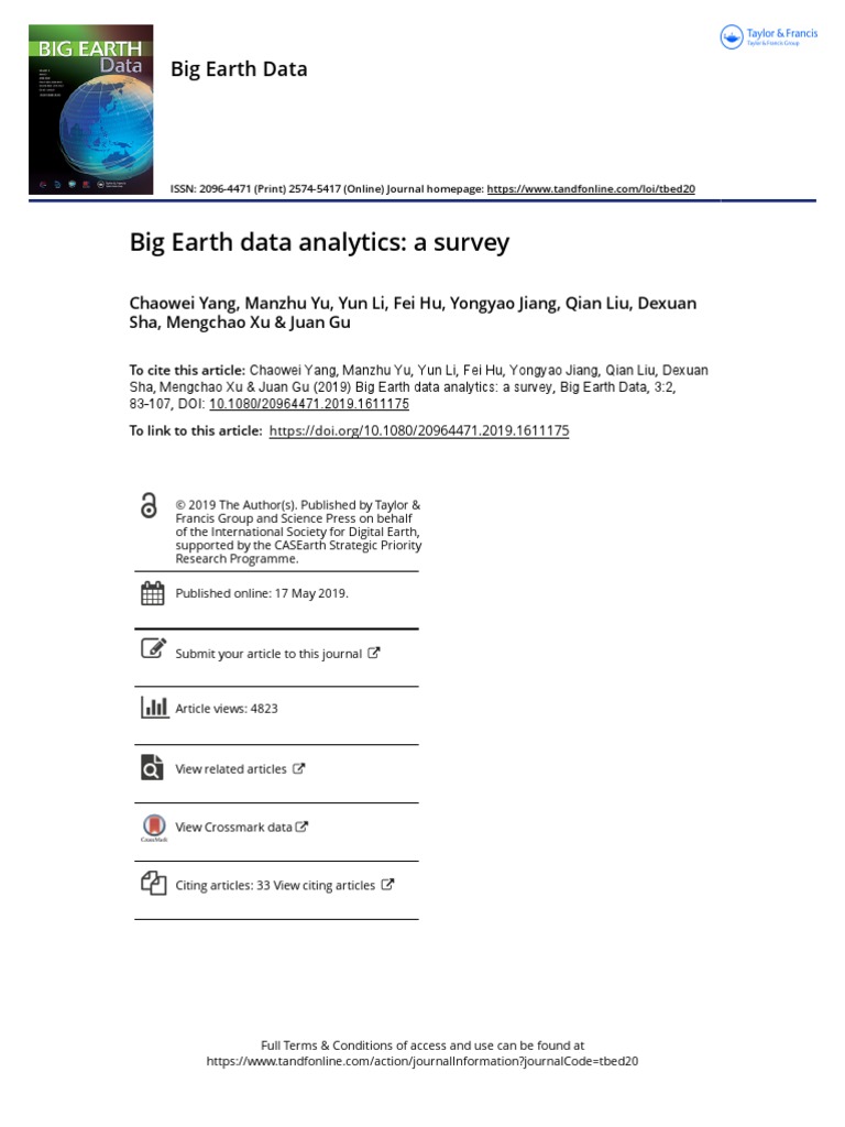 Big Earth Data Analytics Survey | PDF | Statistics | Machine Learning