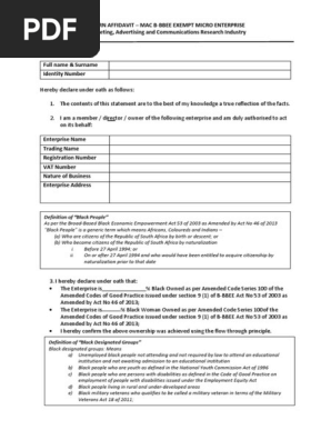 SWORN AFFIDAVIT