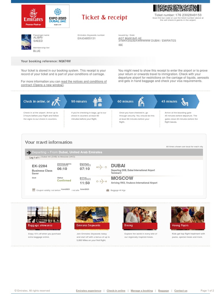 Emirates Ticket | PDF | Transport | Aviation