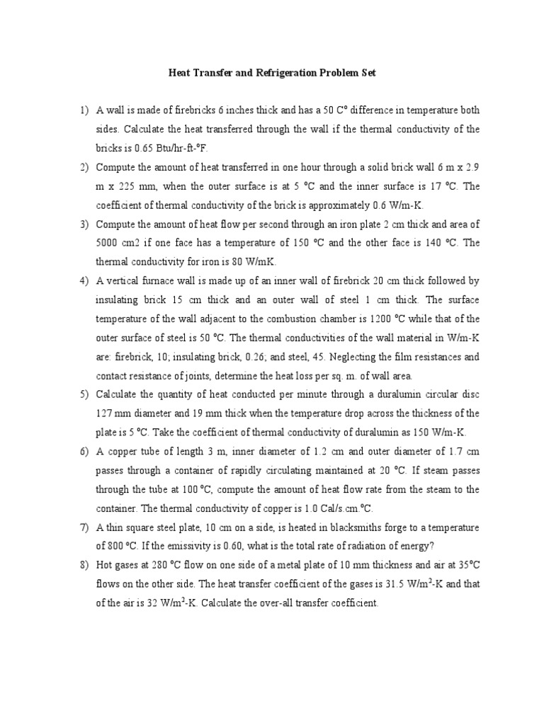 Heat Transfer and Refrigeration Problem Set | PDF | Heat Transfer ...