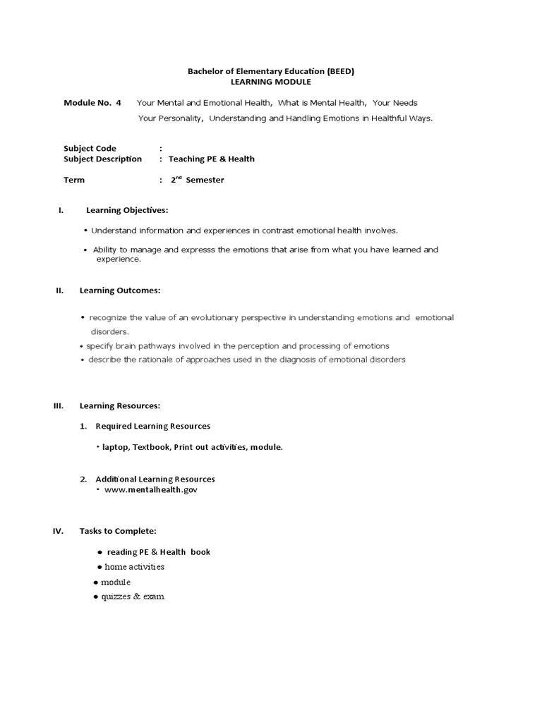 module-4-PE-Health 3rdyear | PDF | Mental Health | Psychological Resilience