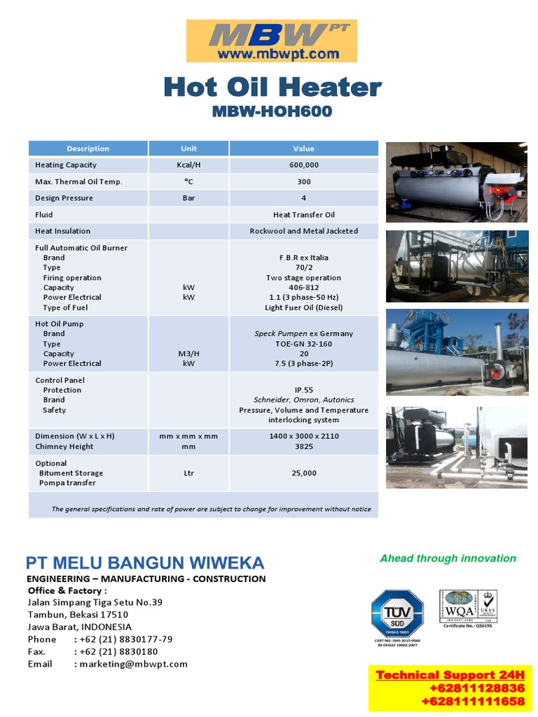 Hot Oil Heater Specifications & Details | PDF | Heat Transfer ...