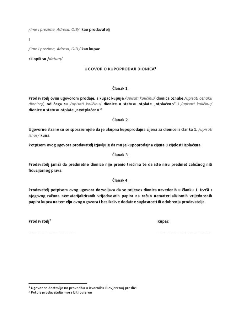 Ugovor o Kupoprodaji | PDF