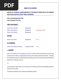 Draft Minutes Board Meeting Template For Assessment