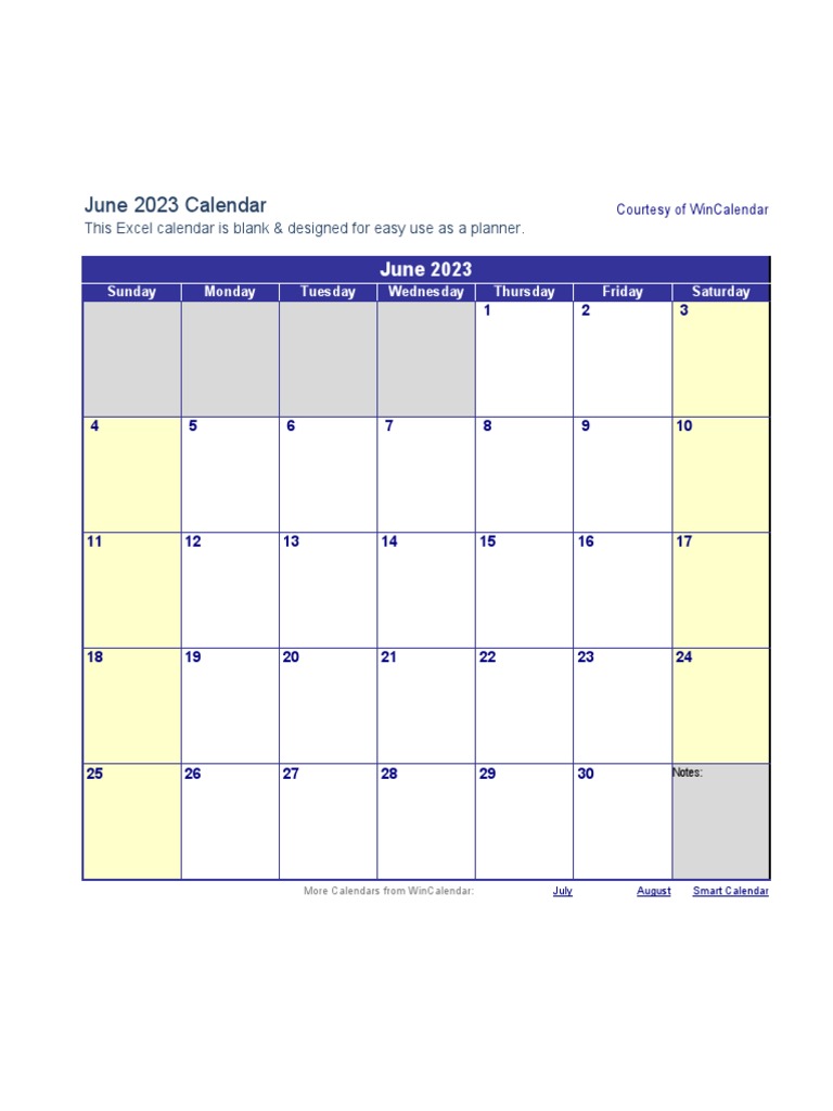 Calendar Blank June 2023