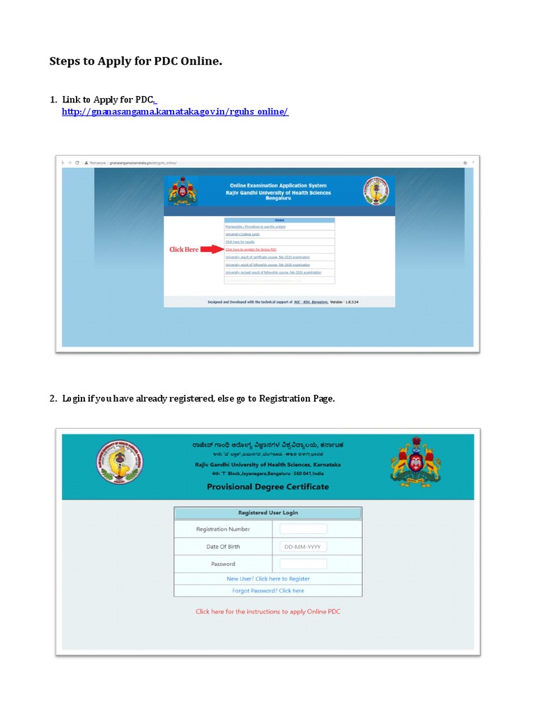 RGUH - Steps To Apply For Onilne PDC | PDF