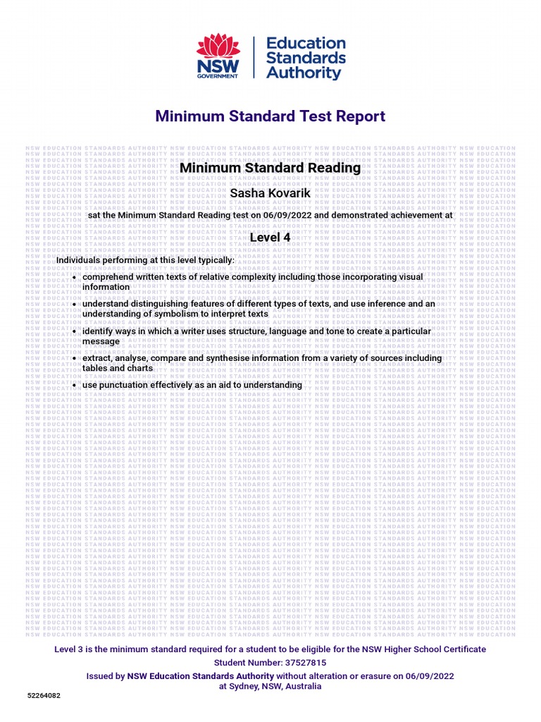 NSW HSC Minimum Standard Reading Report | PDF | Reading Comprehension ...