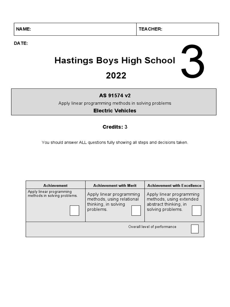 2021 - Electric Vehicles (Student Version) | PDF | Linear Programming ...