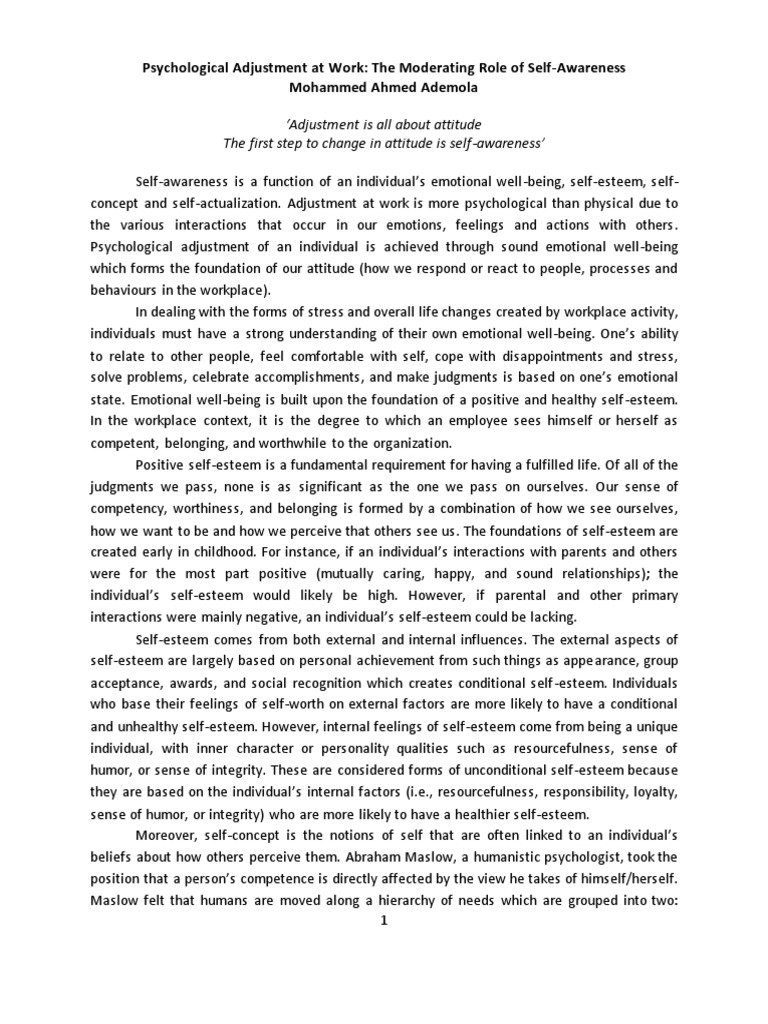 Psychological Adjustment at Work Moha Article 1 PDF