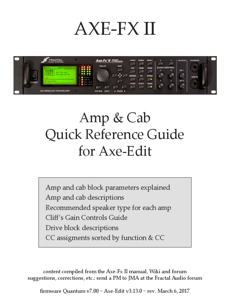 Axe-FX II Amp & Cab Quick Guide | PDF | Amplifier | Loudspeaker