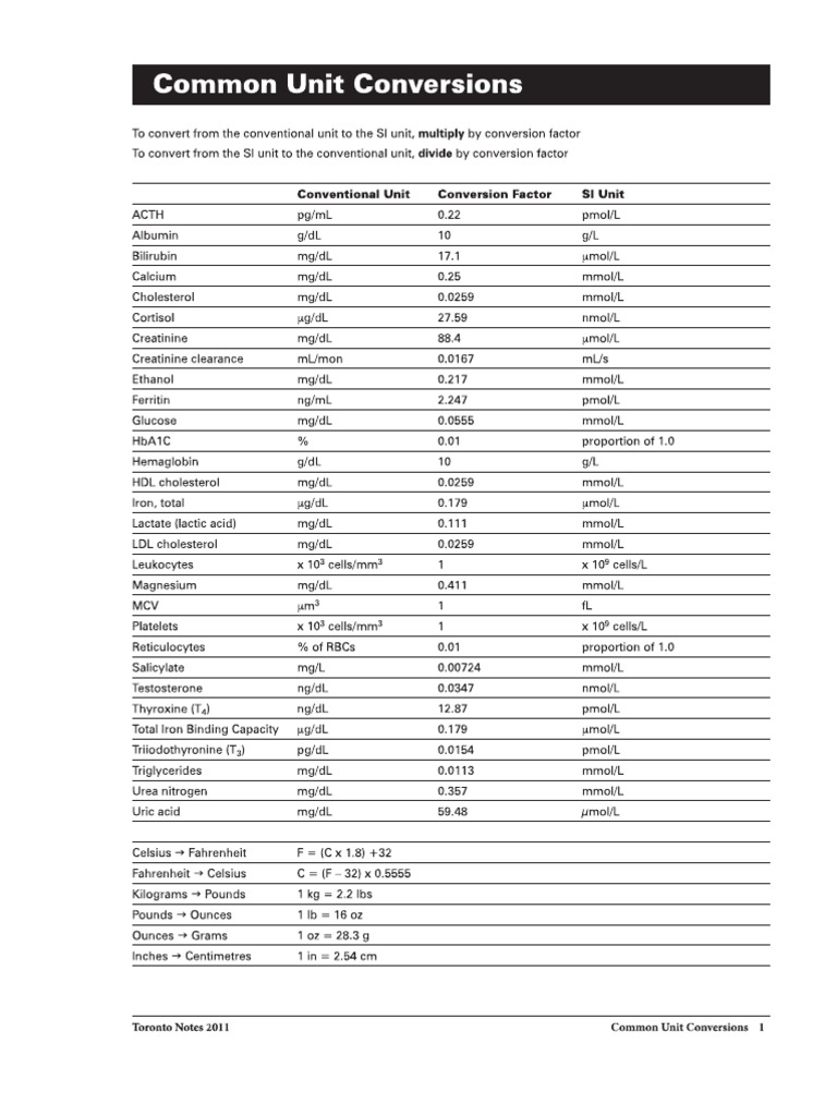 Common Conversions for Lab Values | PDF | Heart | Kidney