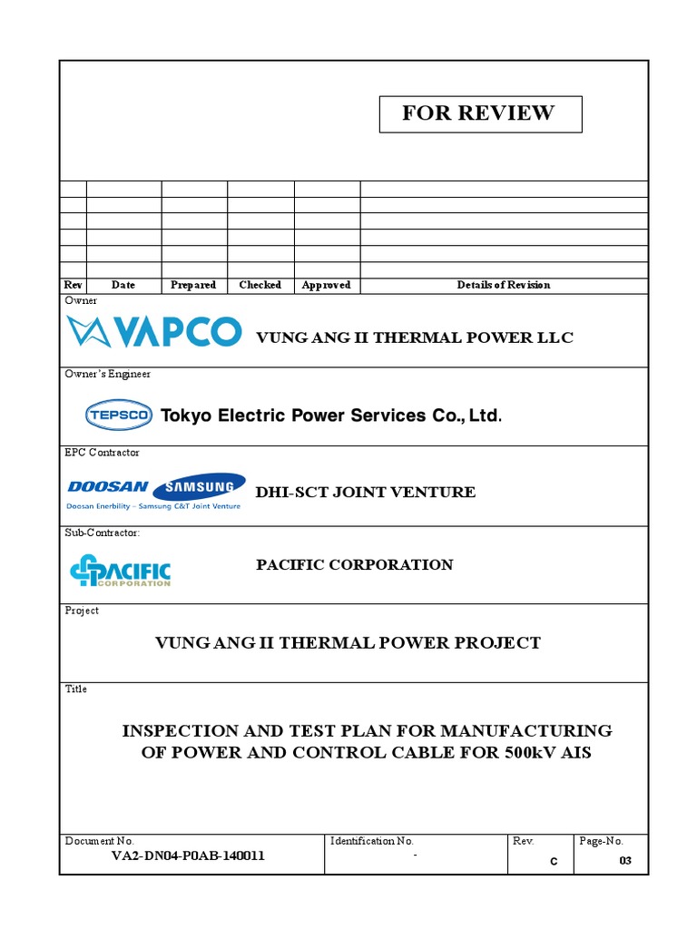 Inspection Plan for 500kV Cable Manufacturing | PDF | Electrical ...