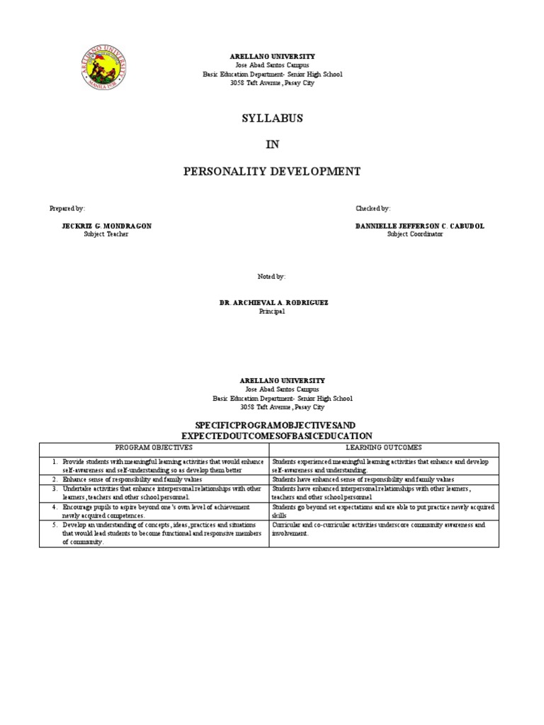 Course-Syllabus-in-PERSONAL-DEVELOPMENT MONDRAGON | PDF | Adolescence ...