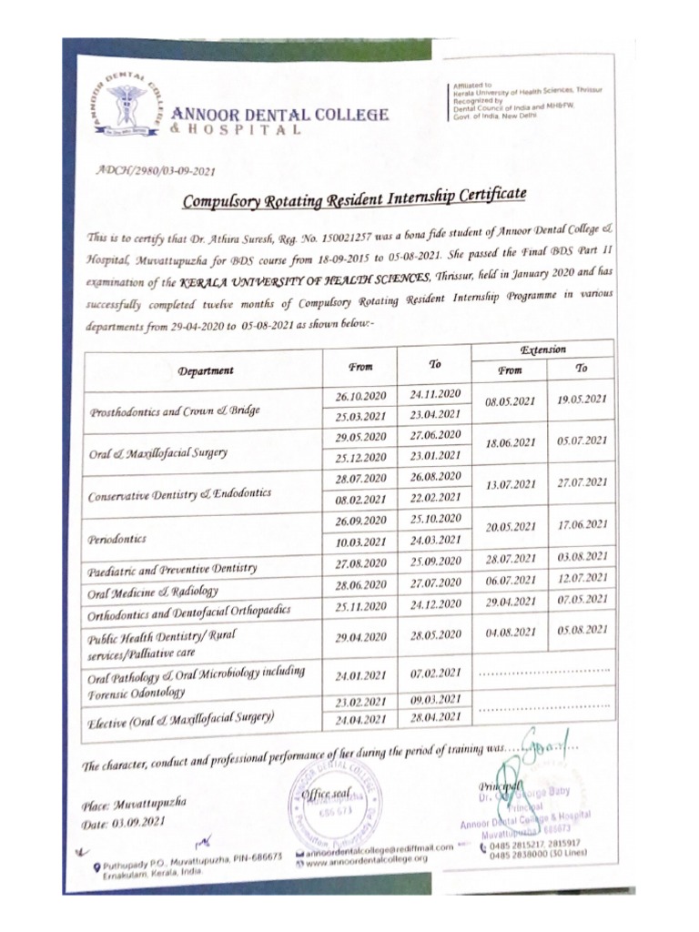 Compulsory Rotating Resident Internship Certificate | PDF