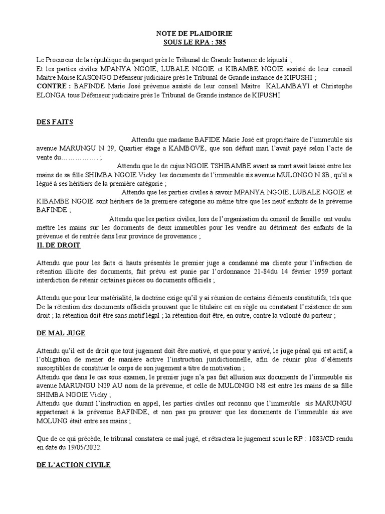 Note de Plaidoirie | PDF