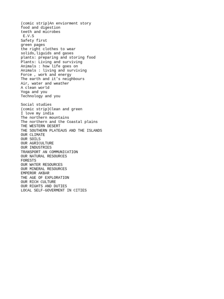 SST, Evs and Maybe Maths Syllabus Grade 4 PDF