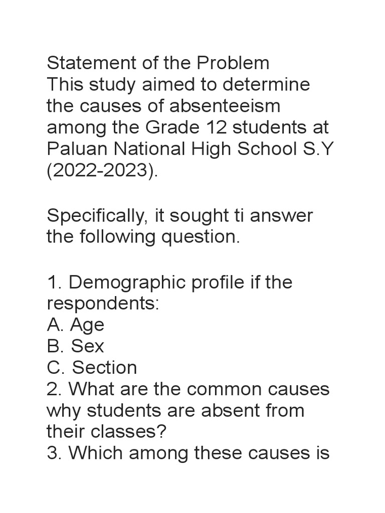 Statement of The Problem | PDF