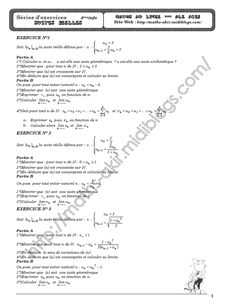Série D'exercices - Math - Suites Réelles - Bac Info | PDF | Limite ...