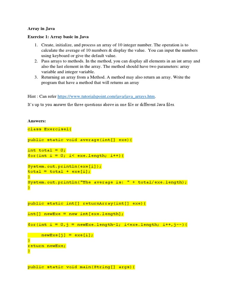 Lab Exercise - Array in JAVA | PDF | Parameter (Computer Programming ...