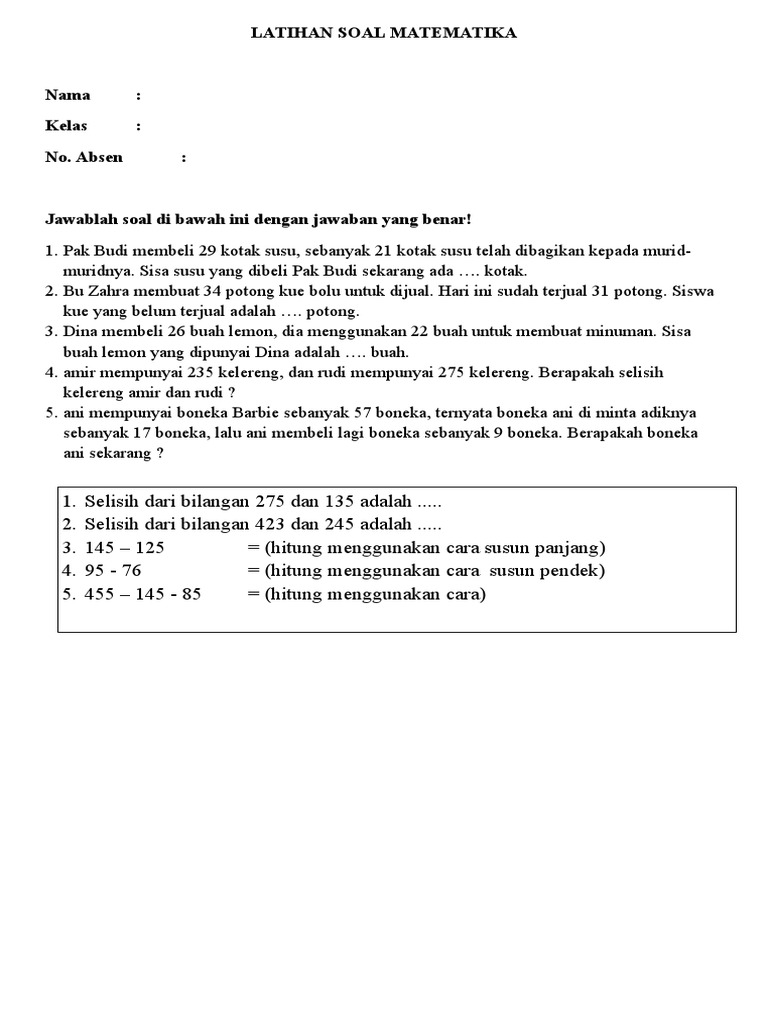Latihan Soal Matematika Kelas 2 Sd Pdf