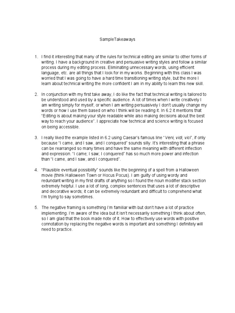 Sample takeaways pdf