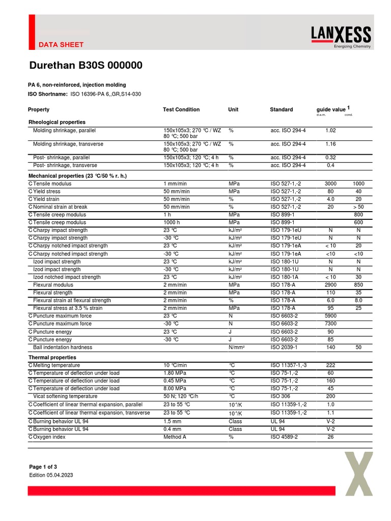 Durethan B30S Technical Datasheet | PDF | Strength Of Materials ...