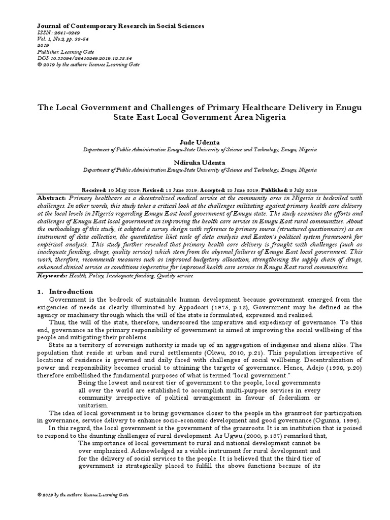 Challenges in Primary Healthcare in Enugu | PDF | Health Care | Social ...