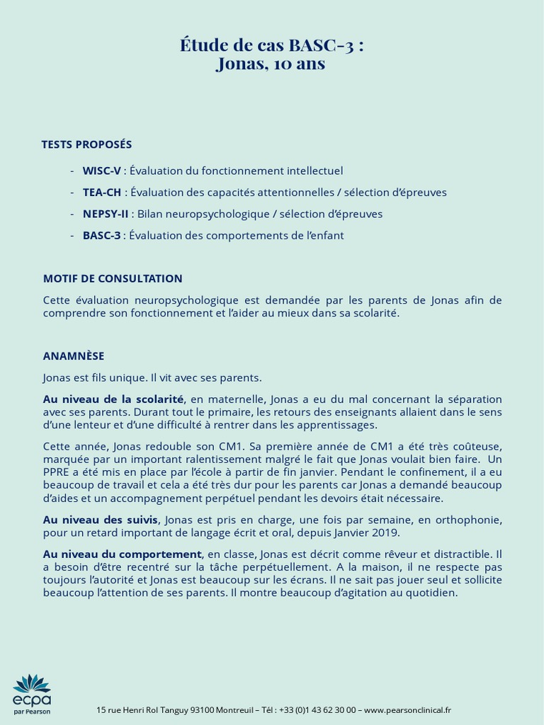 Évaluation BASC-3 de Jonas, 10 ans | PDF | Trouble du déficit de l ...