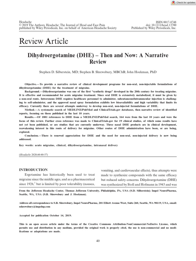 Headache 2019 Silberstein Dihydroergotamine DHE Then and Now A