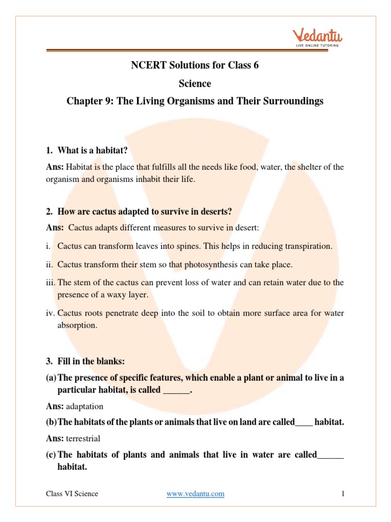 Class 6 Science The Living Organisms and Their Surroundings PDF