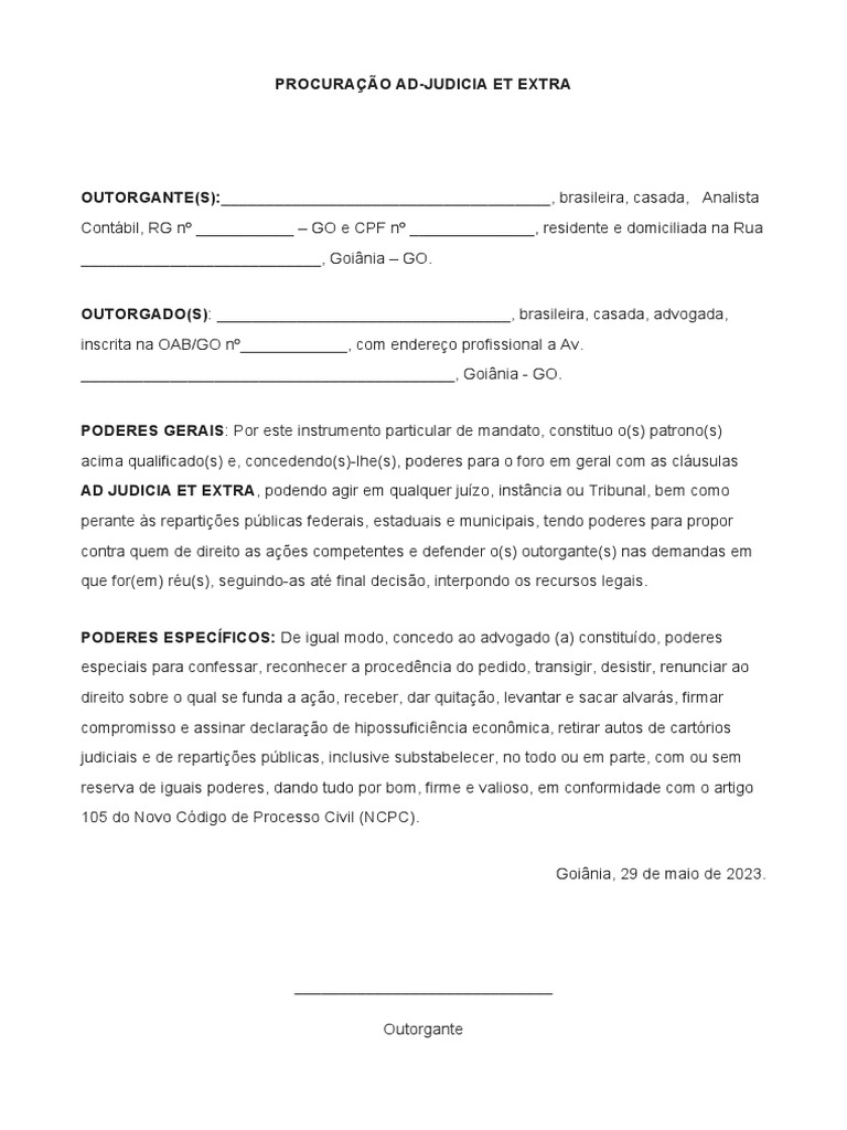 Modelo Procuração Ad Judicia e Et Extra | PDF