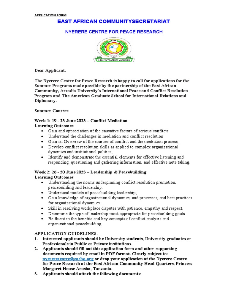 Nyerere Centre Summer Program Application | PDF | Conflict Resolution ...