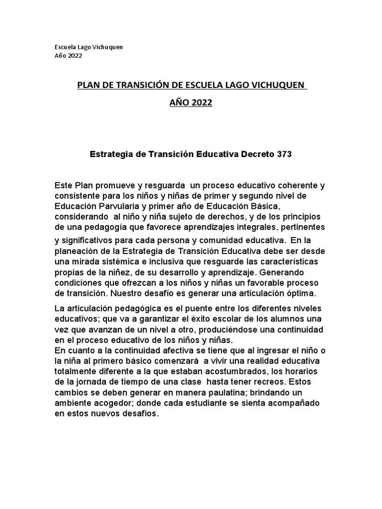 Estrategia de Transición Educativa 373 | PDF | Educación de la primera ...