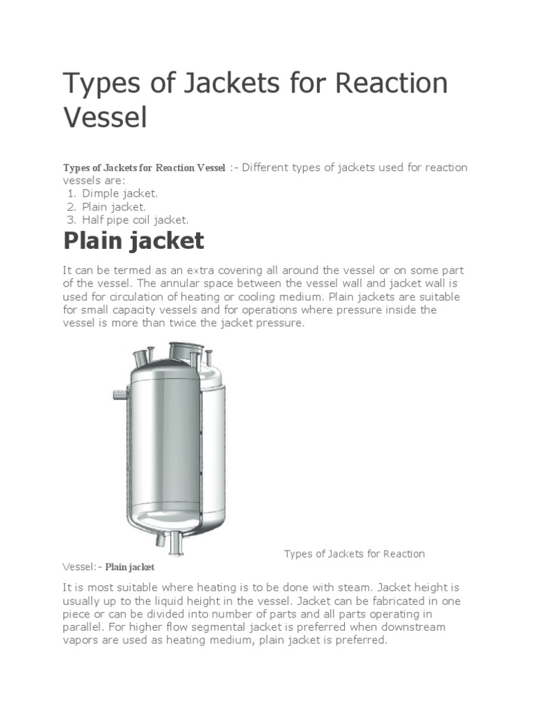 Types of Jackets For Reaction Vessel PDF Pipe (Fluid Conveyance