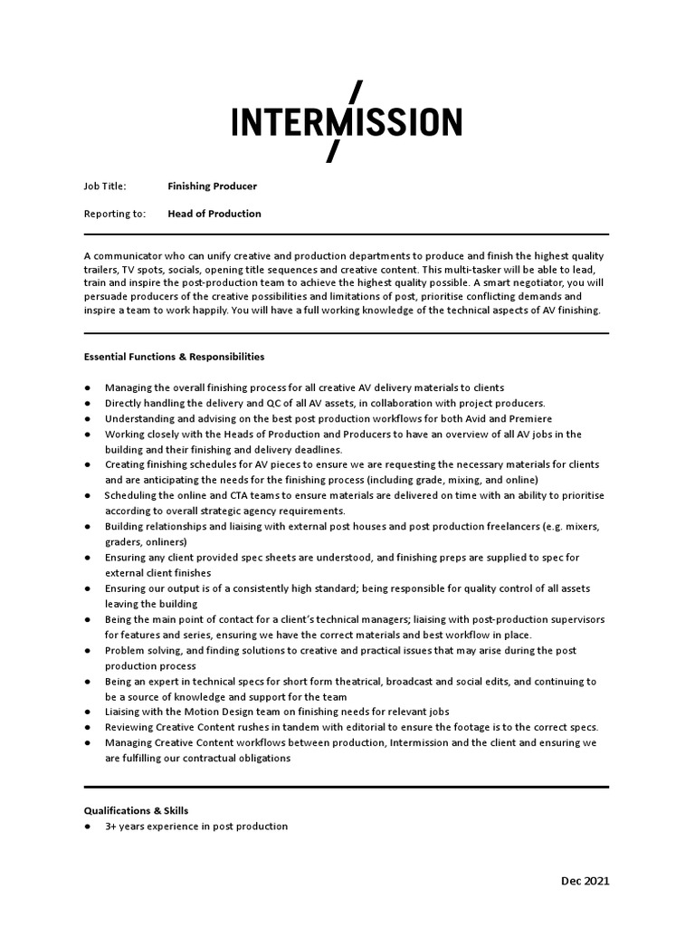 Finishing Producer 2022 1 PDF Experience Business