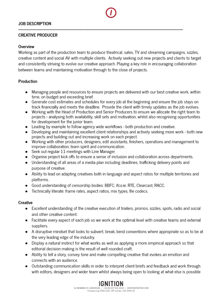 Creative Producer Job Description | PDF | Graphic Design | Mass Media