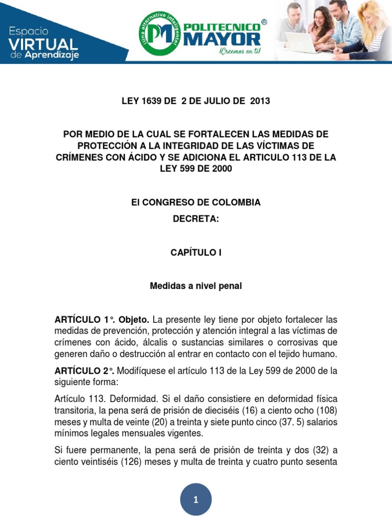 Documento 2. Ley 1639 de 2013 | PDF | Justicia | Crimen y violencia