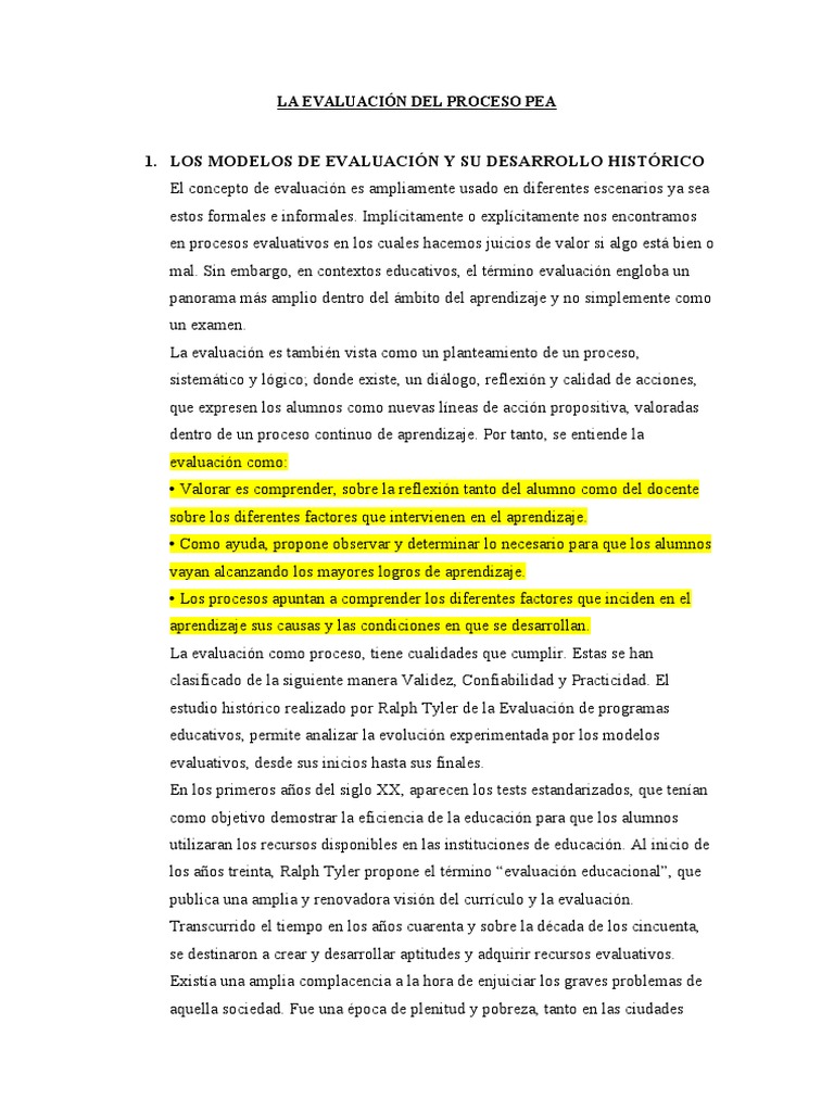 Evaluación en el Proceso de Aprendizaje | PDF | Evaluación | Plan de ...
