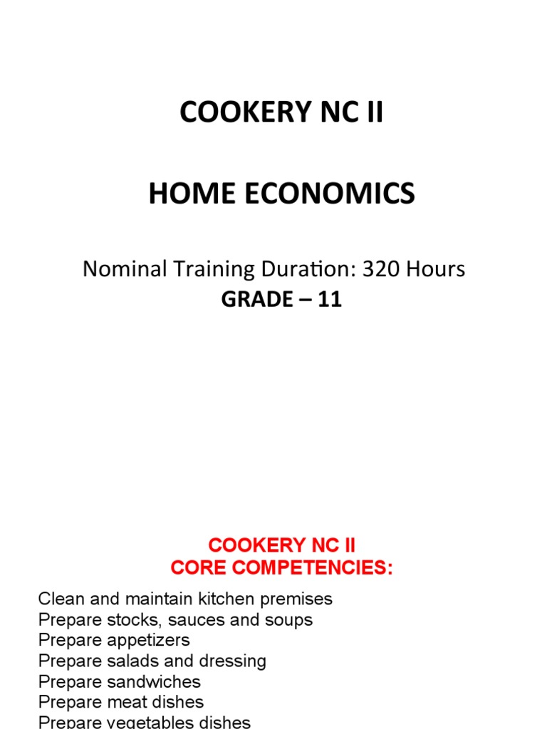 Cookery NC Ii Enhanced CG | PDF