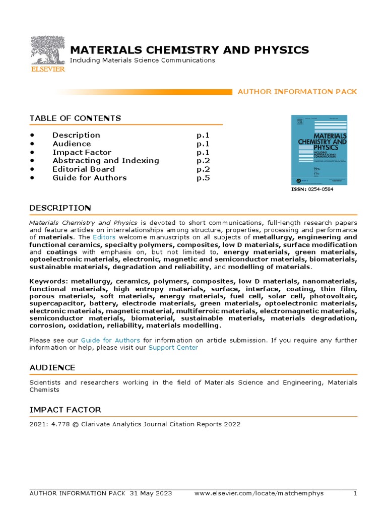 Materials Chemistry and Physics PDF Materials Science Gender