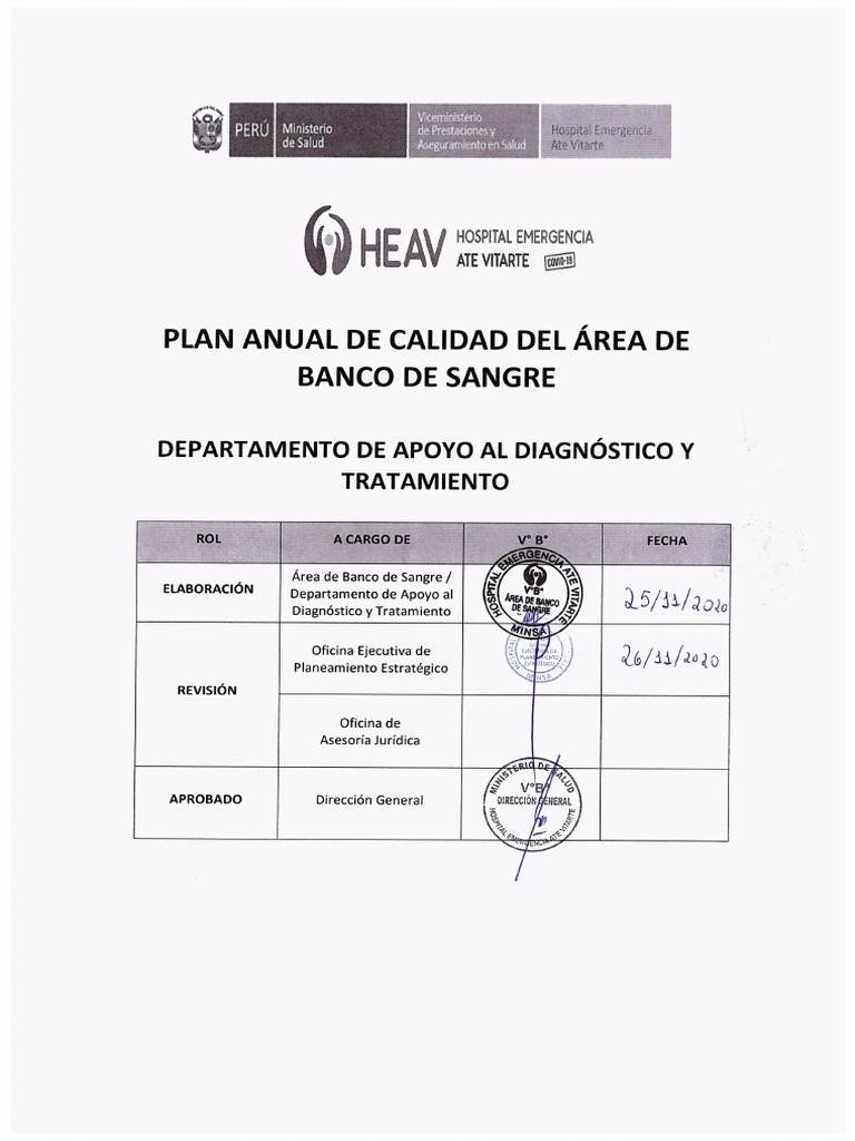 2.plan Anual de Calidad de Banco de Sangre PDF | PDF