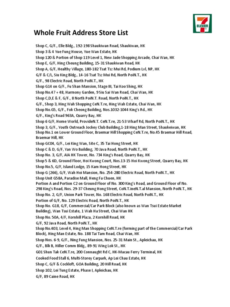 Fruit Storelist Eng 20180518 | PDF | Hong Kong