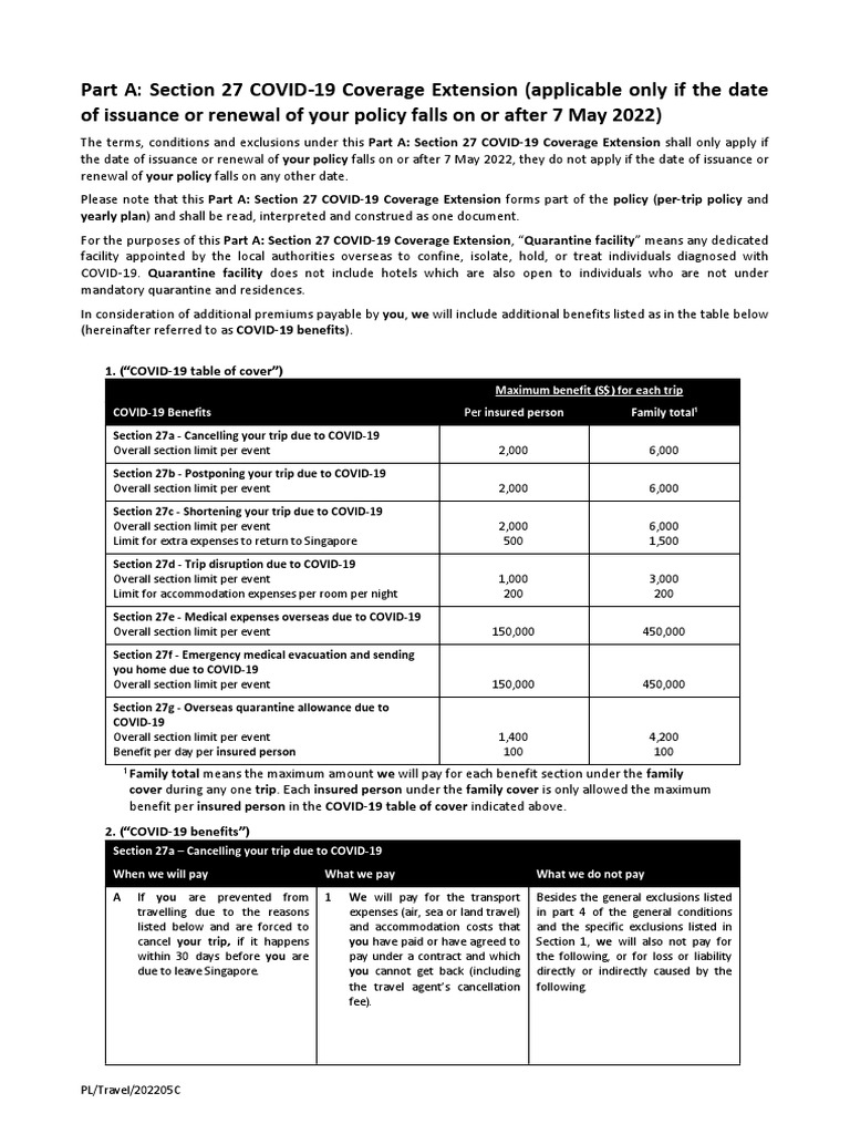 Travel Policy Wordings 202205C PDF Expense Insurance